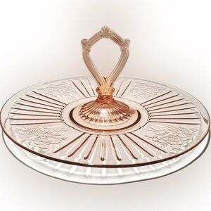 Vintage Pink Depression Glass Anchor Hocking 1930s Dessert Serving Tray